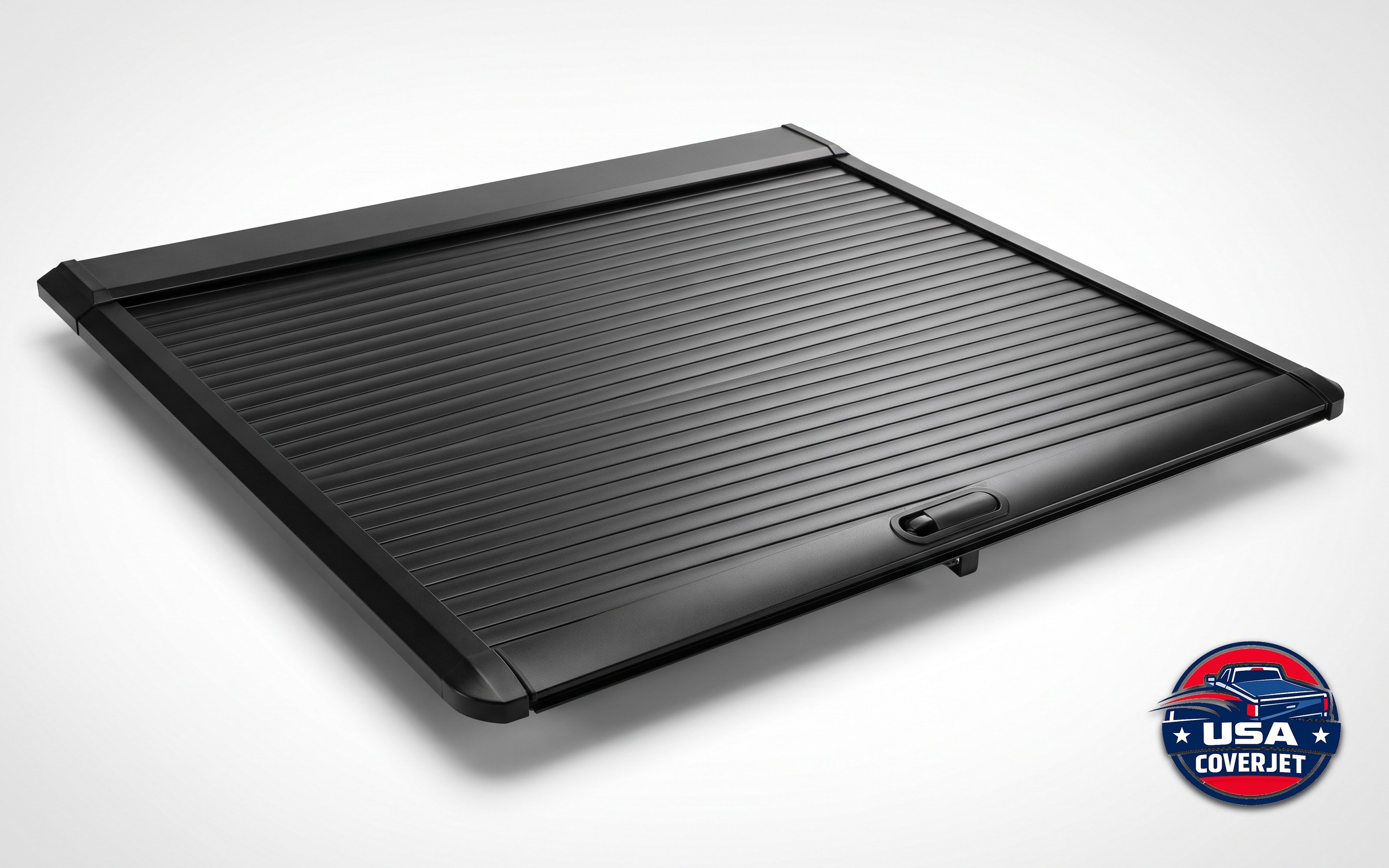 Coverjet CJ-100 manual roller lid tonneau cover, studio view of the rolled aluminum shell
