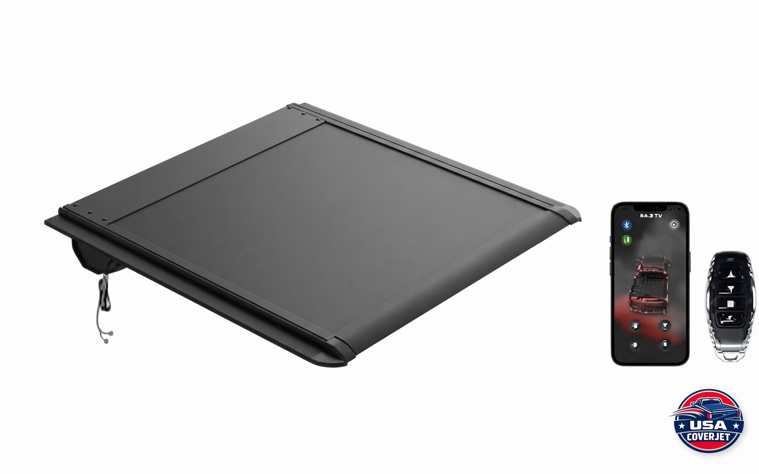 Coverjet CJ-500 electric roller lid tonneau cover, studio view of the rolled aluminum shell