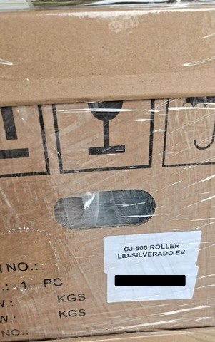 Shipping label showing the model marked for freight handoff